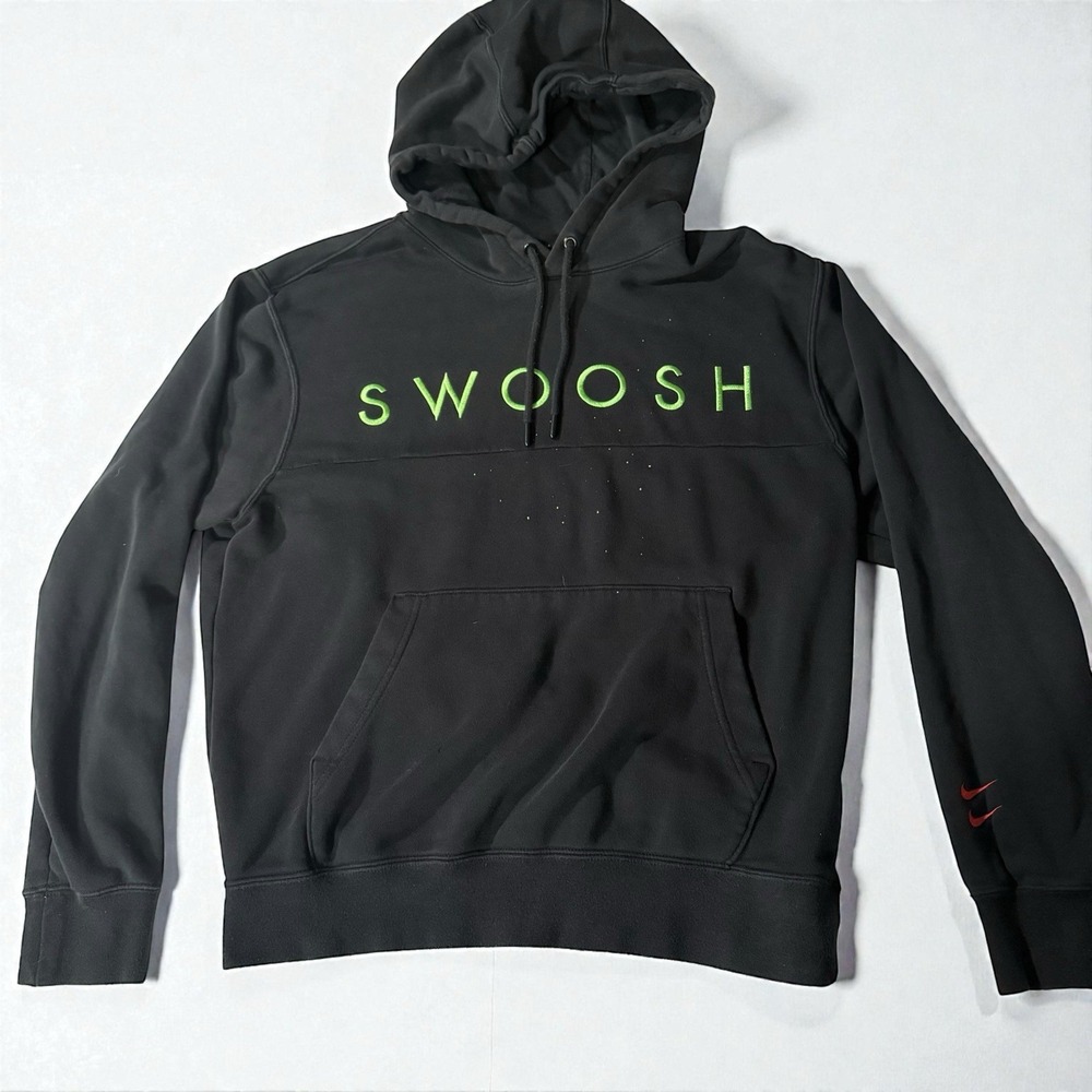 Nike Swoosh Mens Small Hoodie Black Pullover Spell Out Logo Sportswear Excellent